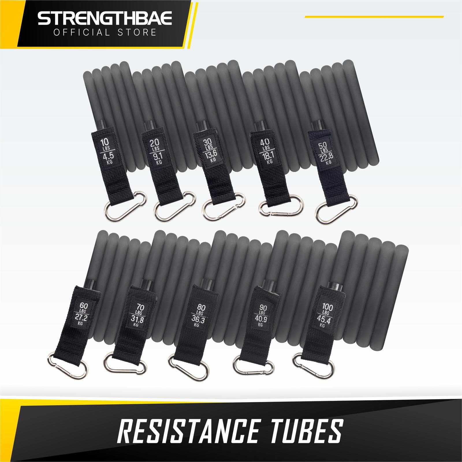 Resistance Tubes Strengthbae – Tali Resistance Band 10–100 lb untuk Latihan Portabel